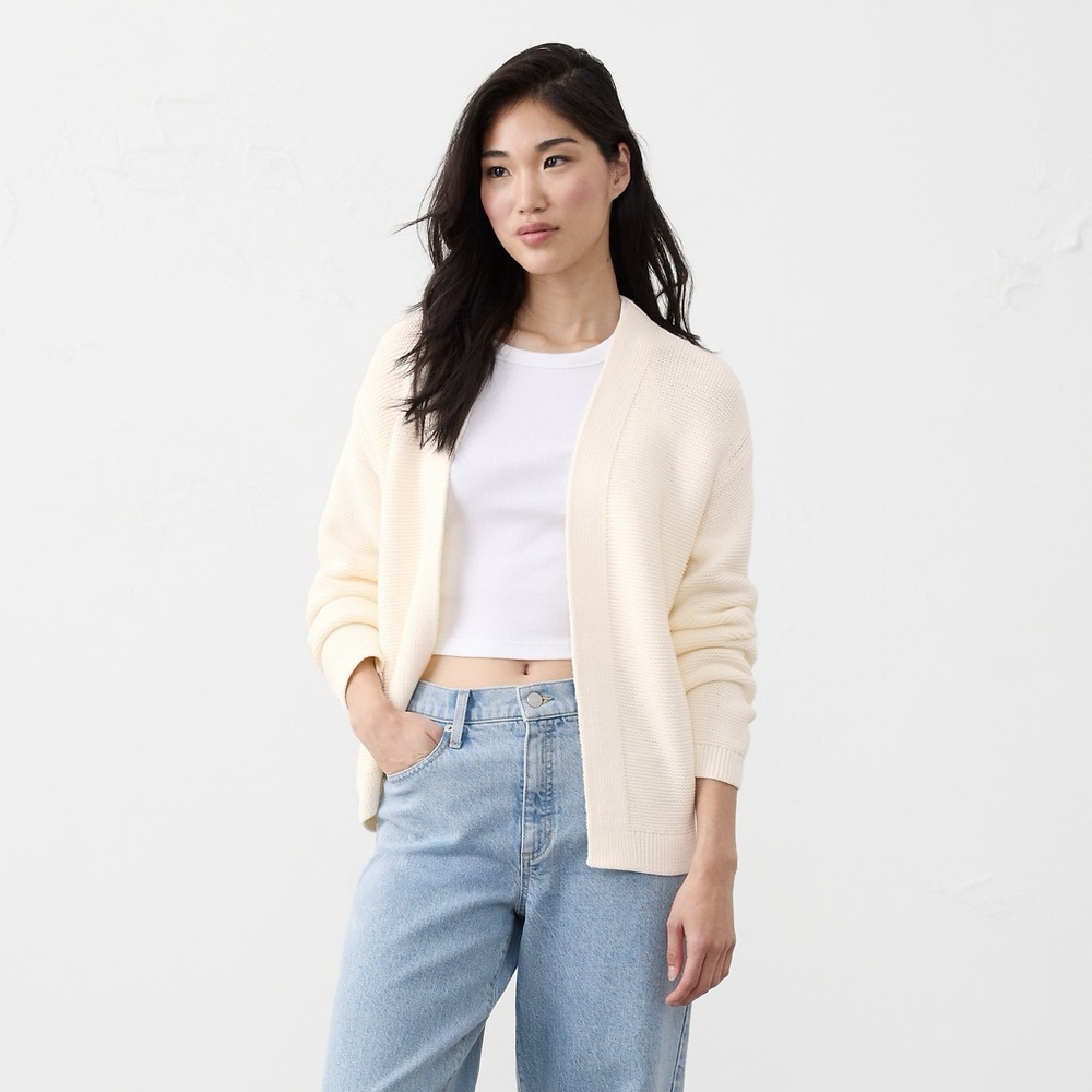 Banana Republic Cream Open-Front Knit Cardigan